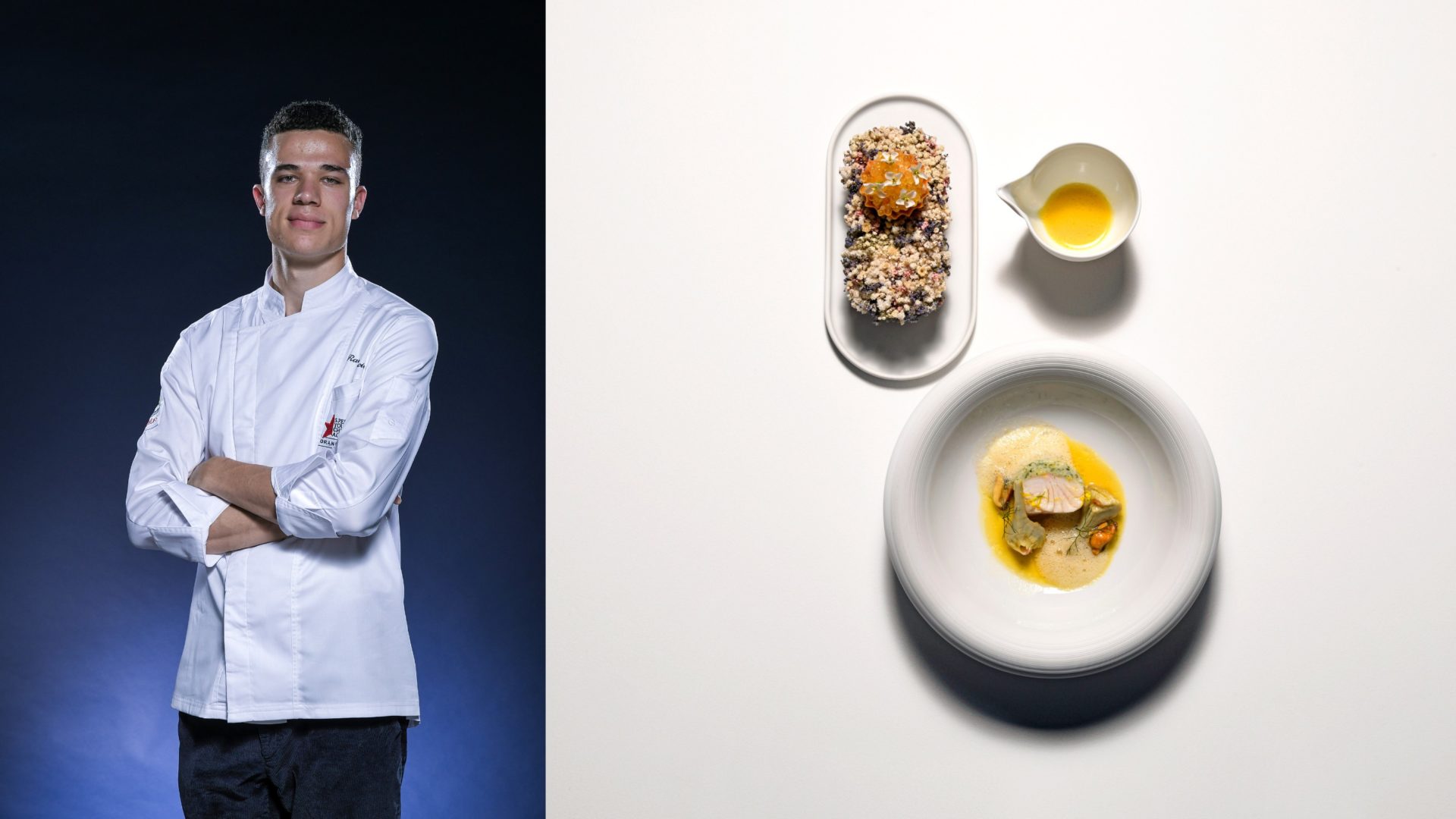 S. Pellegrino Sapori Ticino Young Chef Raul Garcia Filetto di luccio con farcia di pesce, cozze, ceviche e carciofi